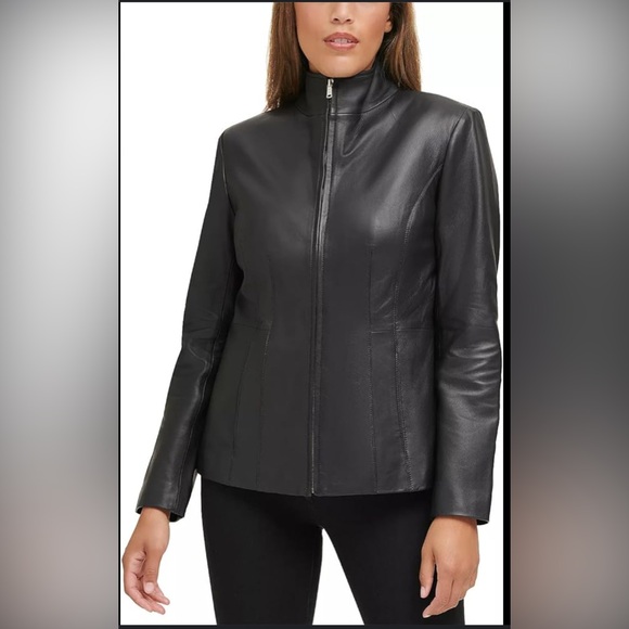 Womens Cole Haan Wing Collar Leather Jacket size XS- new - Picture 3 of 10
